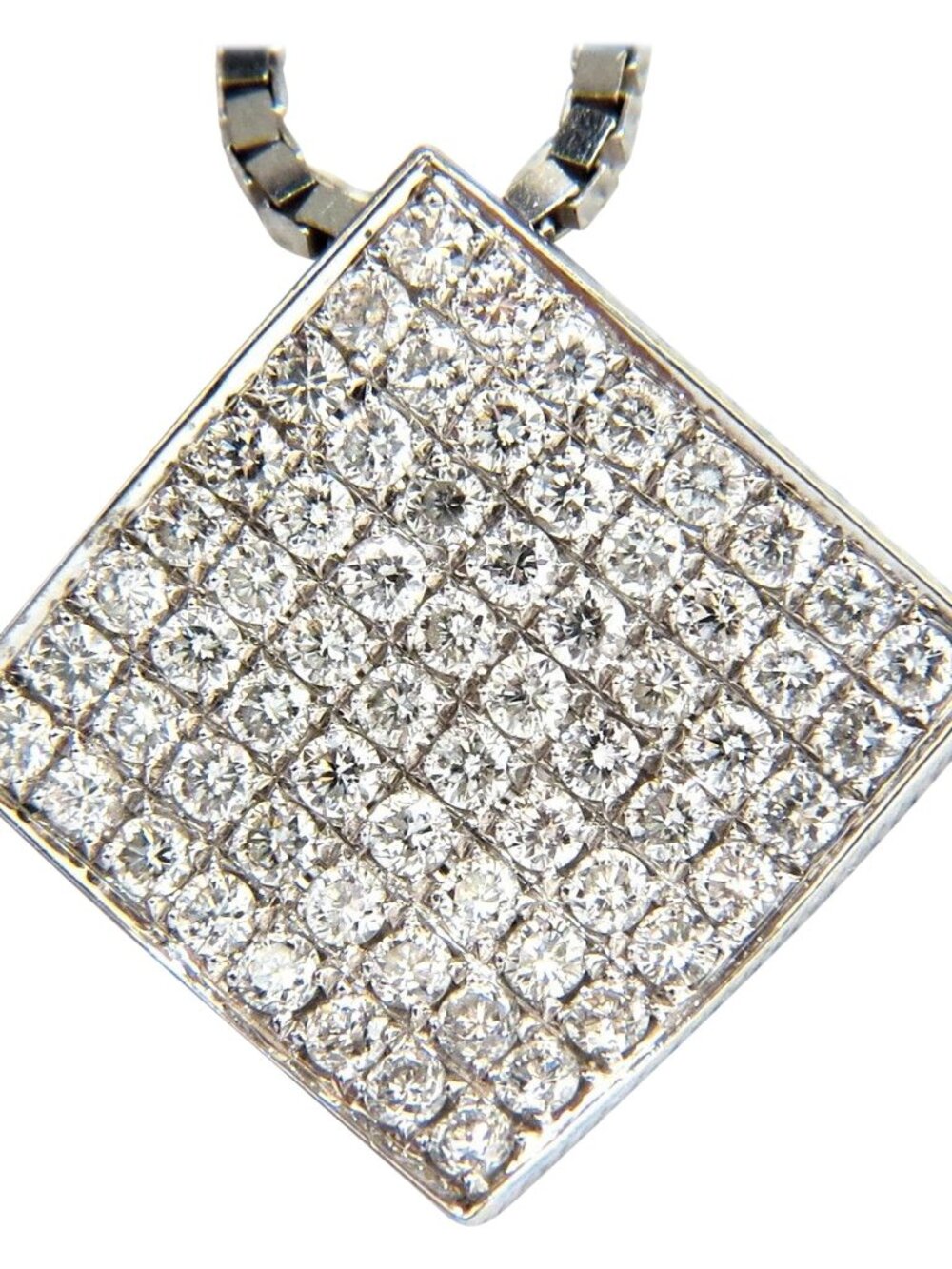 1.40CT DIAMONDS BEAD SET SQUARE ZEN PENDANT 3D CURVE 14KT 16 INCH CHAIN*